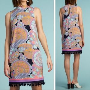Trina Turk Coconut Dress in Floral Biscayne Bouquet Matte Jersey Tassel Fringe